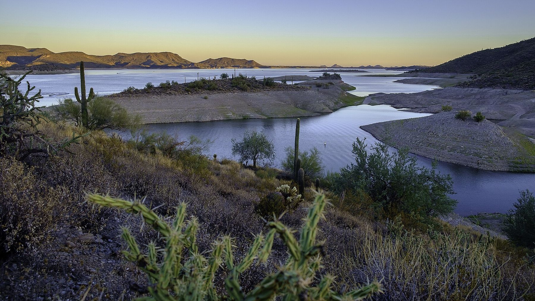 Lake Pleasant at sunset near Vistancia in Peoria, Arizona